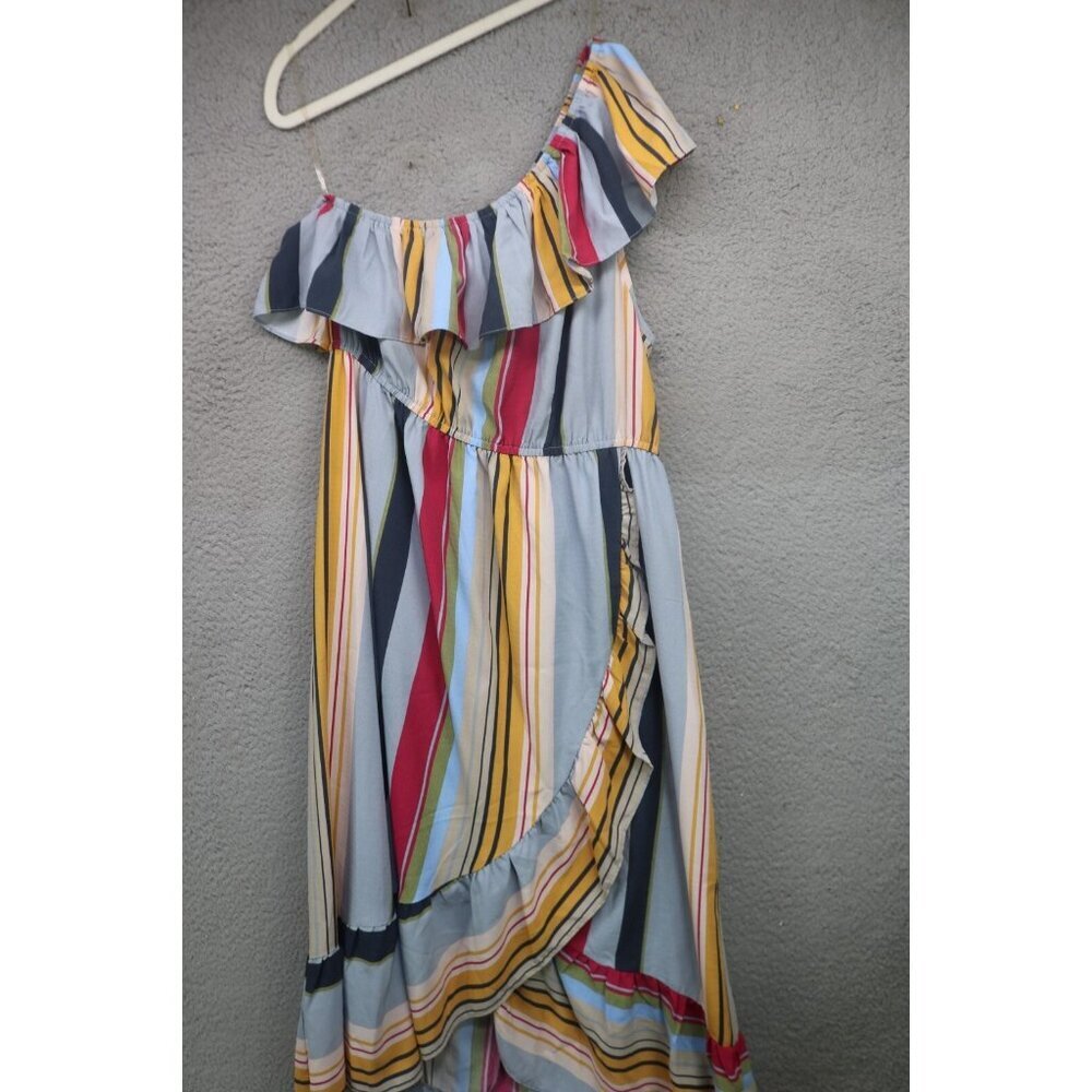 Entro One Shoulder Striped Hi Lo Wrap Maxi Dress-Size Large-BOHO-Cottagecore